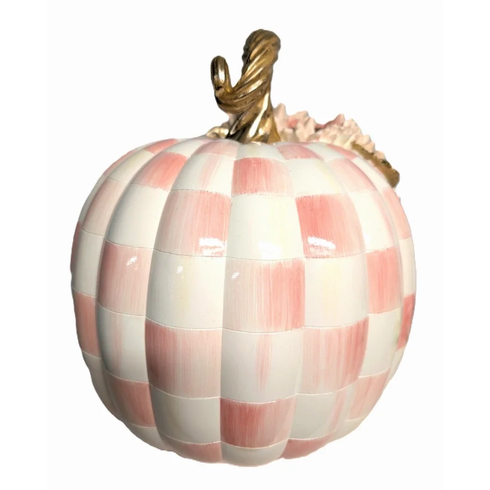 MacKenzie Childs Rosy Check Pumpkin Pink Sunflower - 13